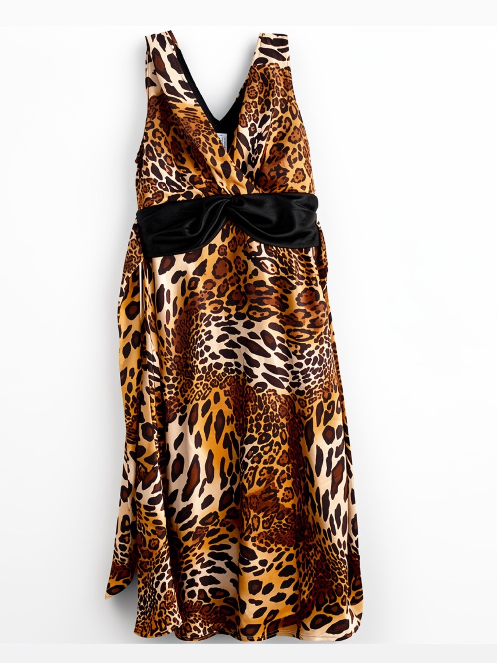 Pretty Sweetheart Leopard Print Satin Midi Cocktail Babydoll Dress Sz 10 Formal